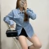 Korea Long Sleeve Collar Zip Shirt