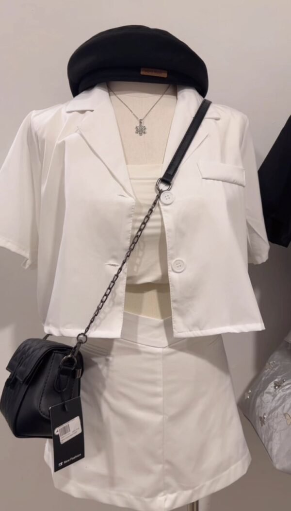 Korea Short Blazer Outerwear With V shape Skirt One Set