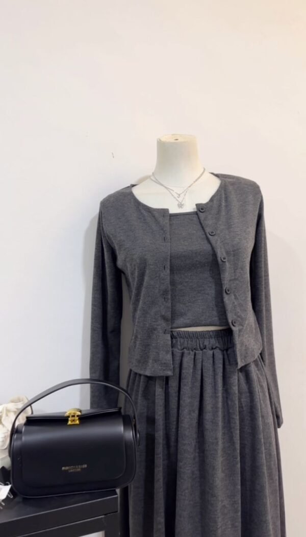 Korea Outerwear With Inner And Long Skirt Set