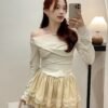 Sexy Off Shoulder Long Sleeve with Skirt One Set