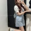 Korea Ins Queen Sleeve One Off Shoulder Top