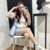 Korea Ins Queen Sleeve One Off Shoulder Top