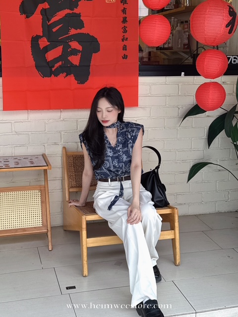 2026 Retro Look Top with Neckband with Suit Pant