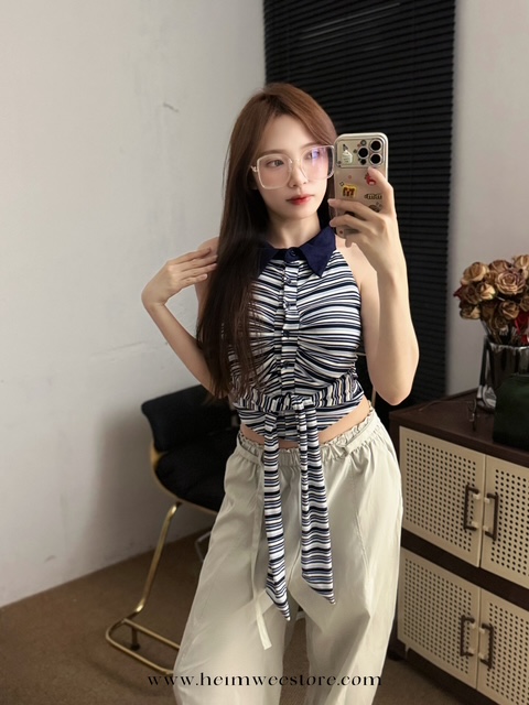 Korea Liner Design Vest Top with Bust Pad