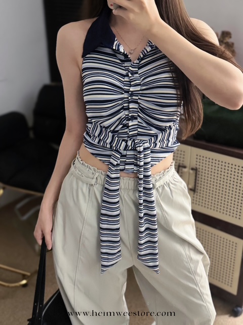 Korea Liner Design Vest Top with Bust Pad