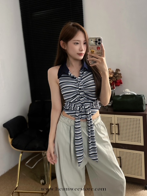Korea Liner Design Vest Top with Bust Pad