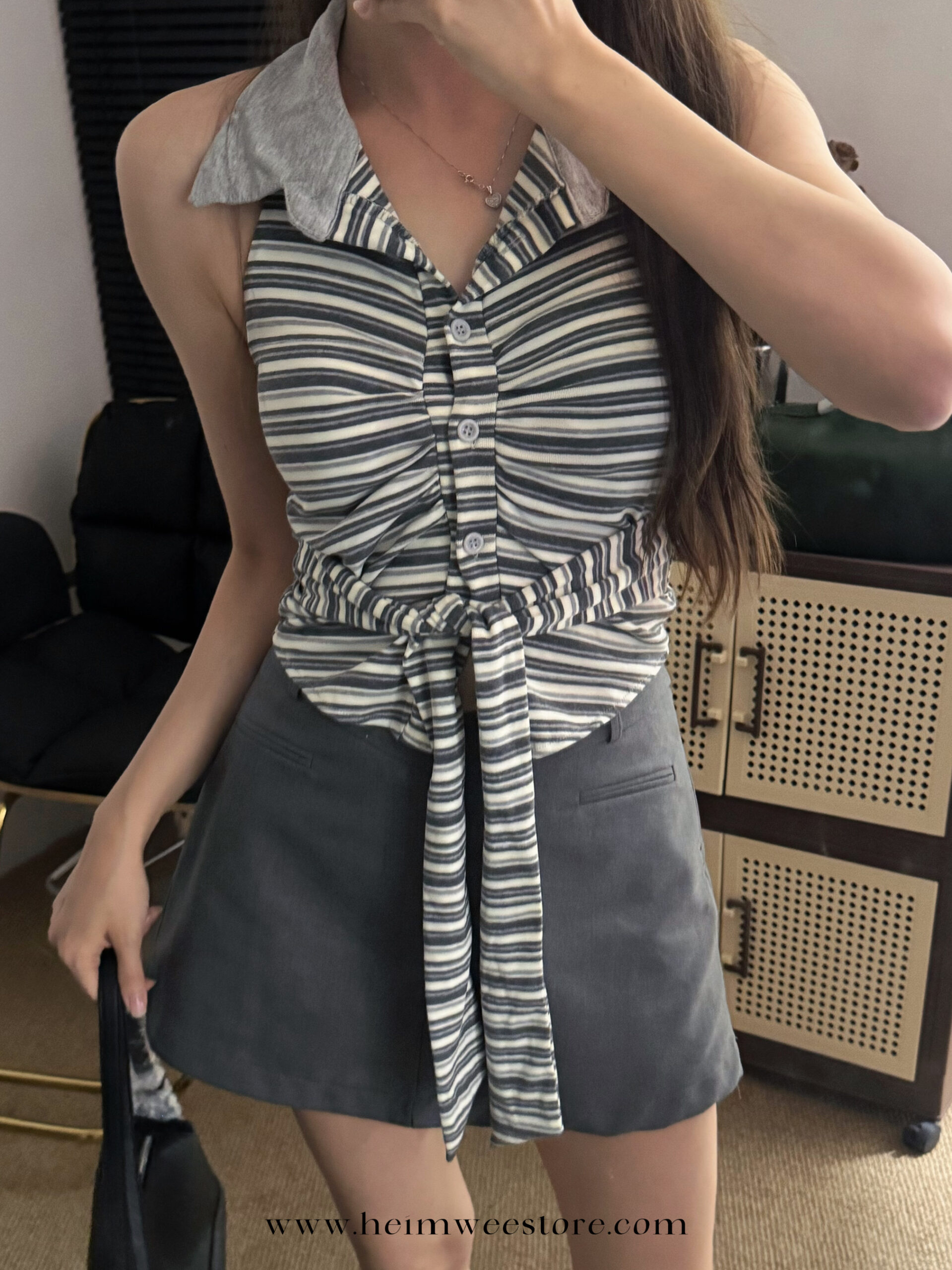 Korea Liner Design Vest Top with Bust Pad