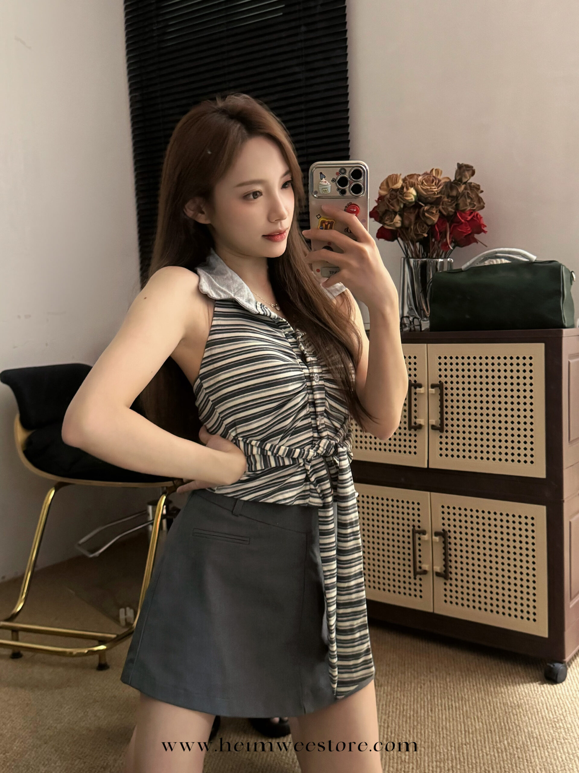 Korea Liner Design Vest Top with Bust Pad