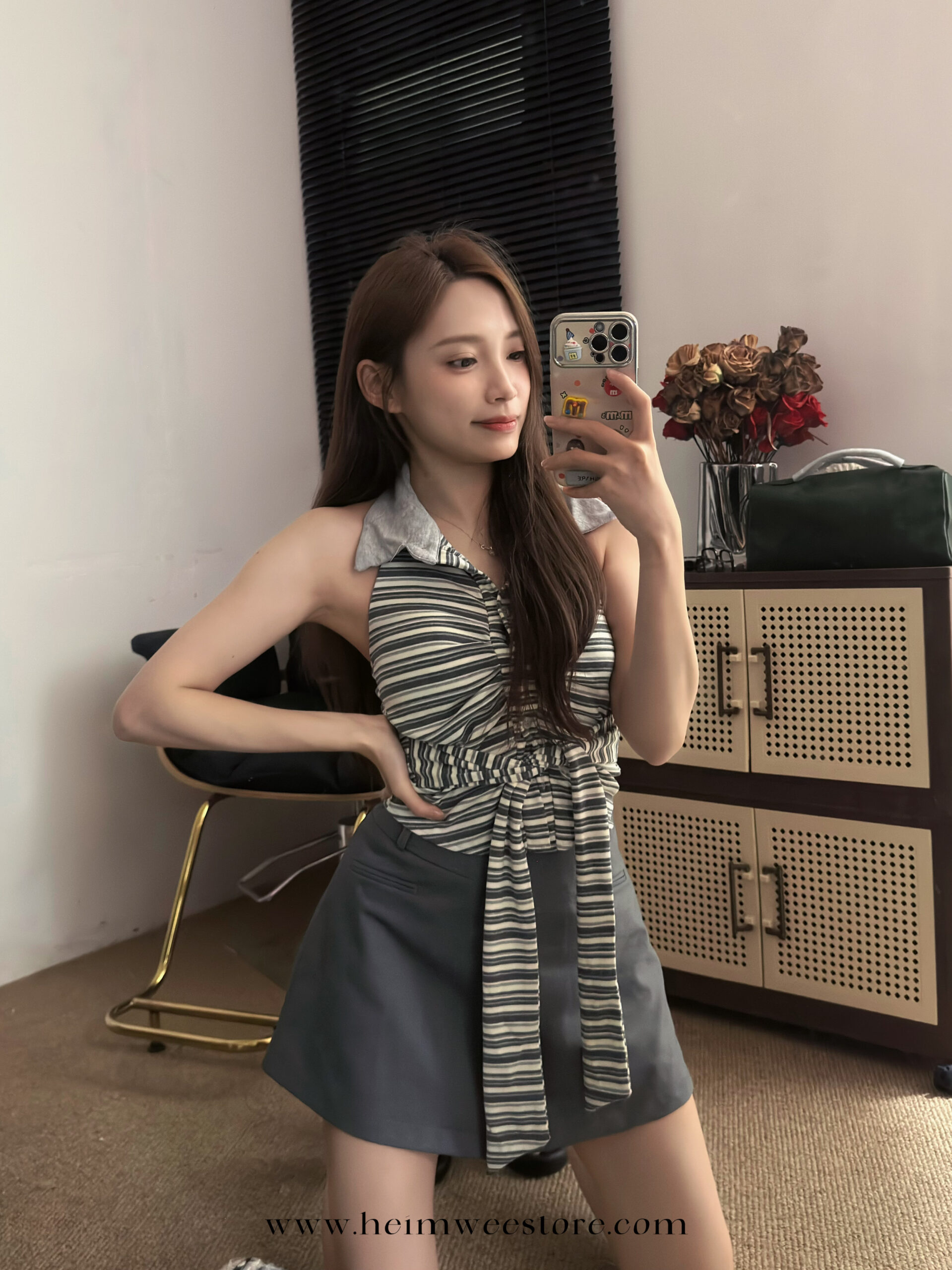 Korea Liner Design Vest Top with Bust Pad