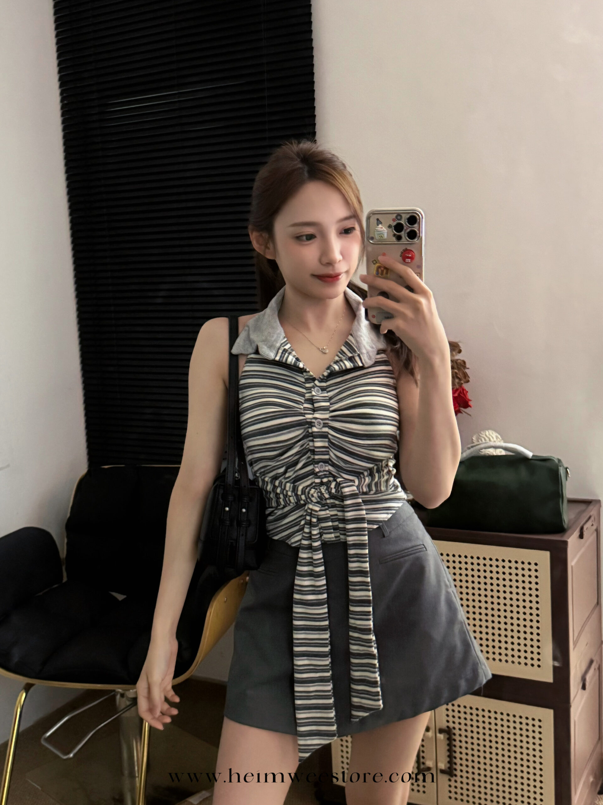 Korea Liner Design Vest Top with Bust Pad