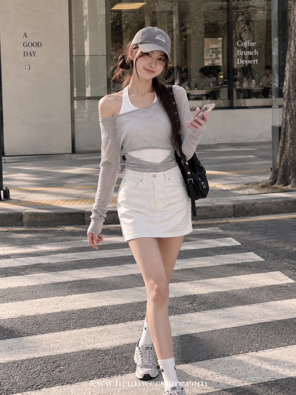 High Waist Denim Skirt with Belt