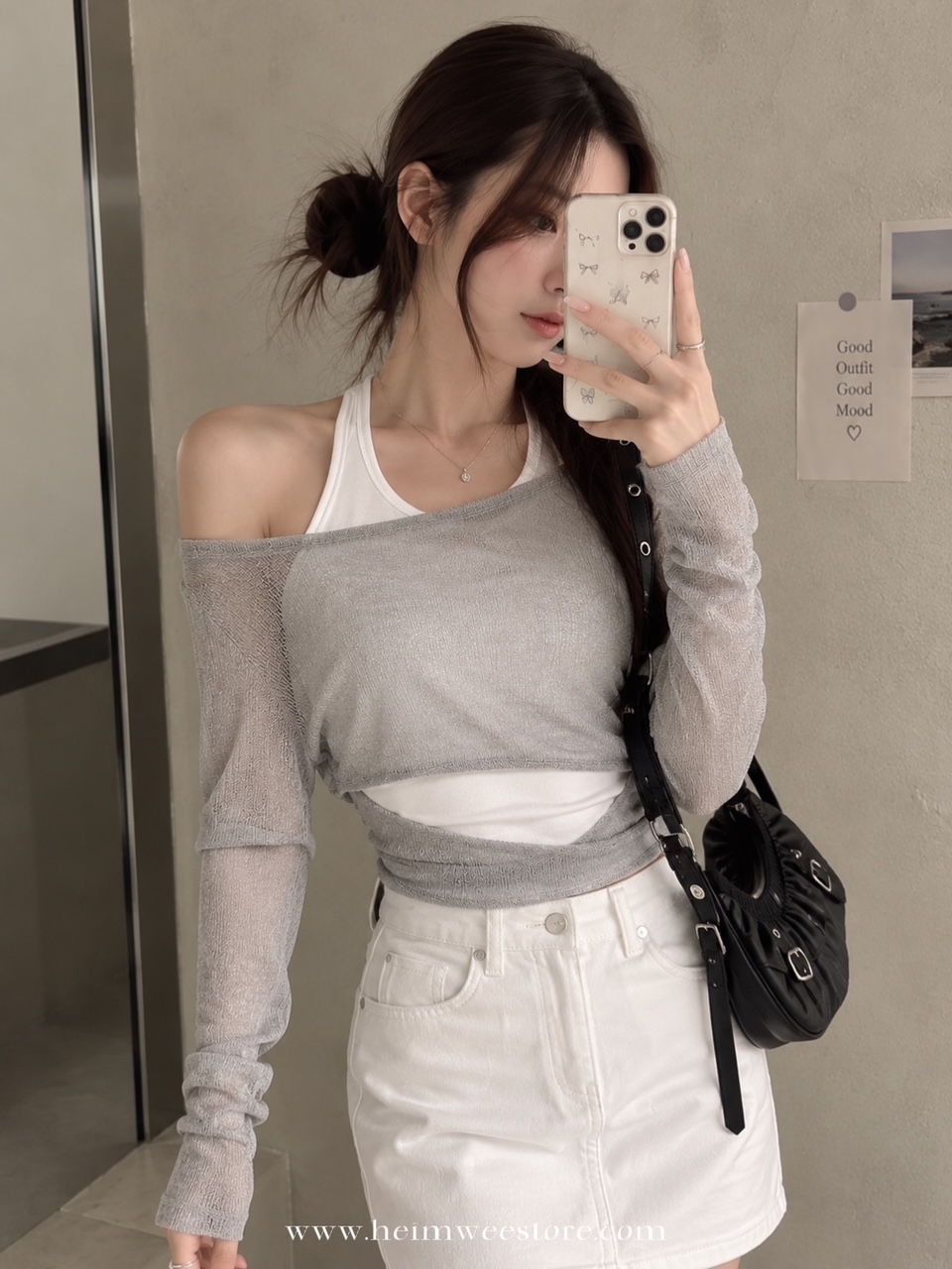 High Waist Denim Skirt with Belt